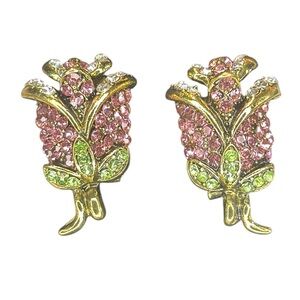 Vintage style rhinestone rose earrings